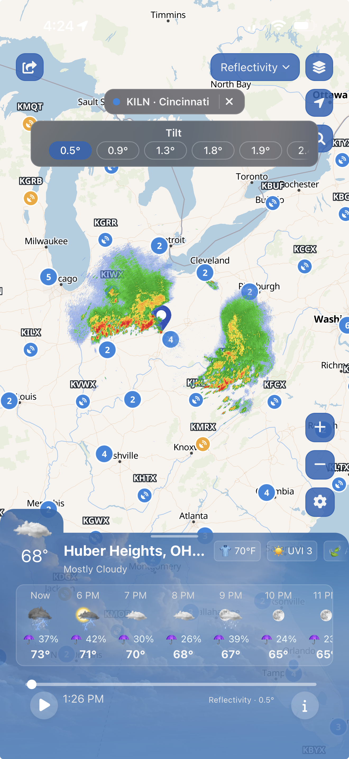 WeatherScope Single-Site Radar station selection view